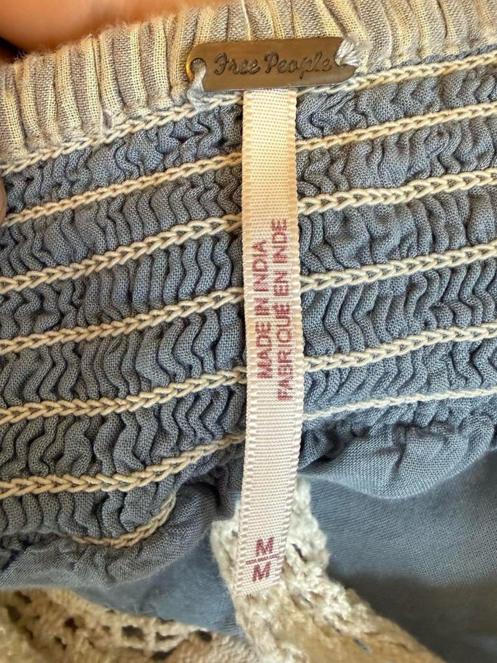 Free people blue & white boho maxi dress with crotchet trim - Picture 7 of 7